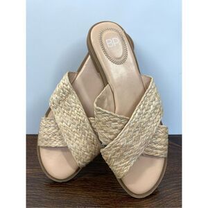 BP. Women's Woven Straw Crisscross Slide Sandals Natural Beige Size 7.5